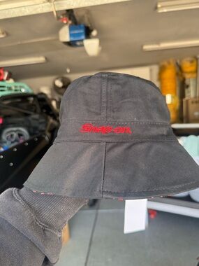 Snap On Black Bucket Hat with Red Logo Embroidery